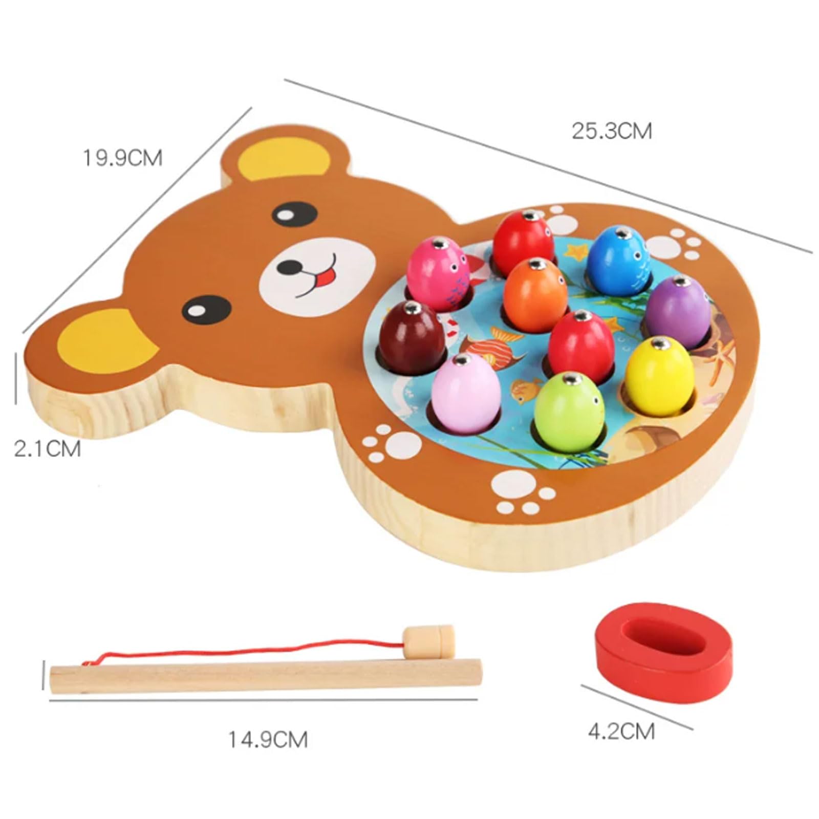 Juguete Montessori 2 en 1 de Pesca Magnética de Madera | Juguete de aprendizaje de contar, sumar y restar, tablero con forma de animal lindo oso/gato/pez, motricidad fina