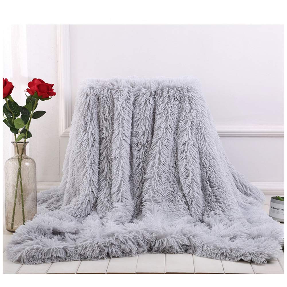 Manta para Cama Manta de Piel Sintética Suave y Cálida Mantas para Cama, Sofá, Viaje, Manta Imitación Piel de Pelo Largo, Cómoda y Duradera Gris 80x120cm