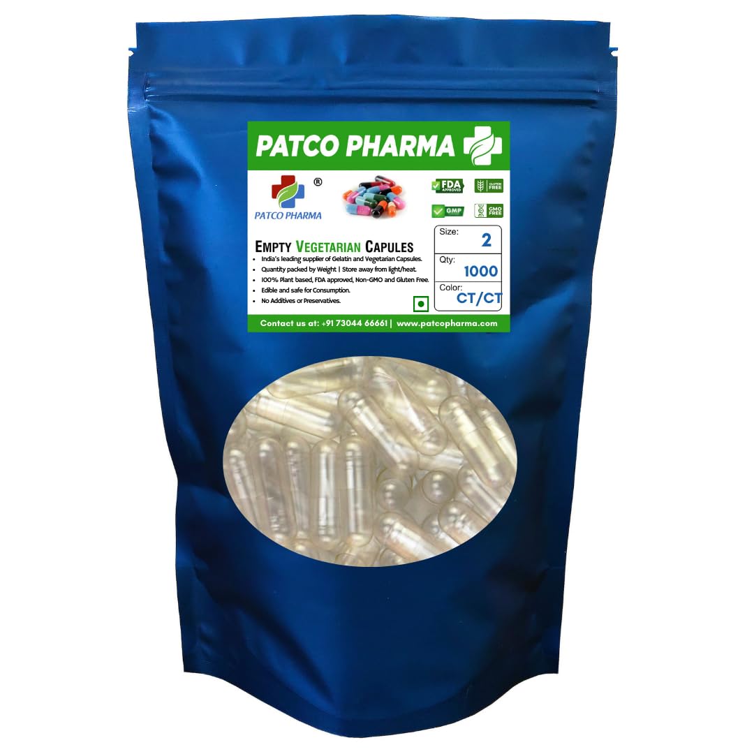 Patco Pharma - Size 2 Clear Empty Vegetarian Pill Capsule - Non-GMO and Gluten Free | DIY Powder Filling (Pack of 1000) (B093Y6VL58) Amazon Price History, Amazon Price Tracker
