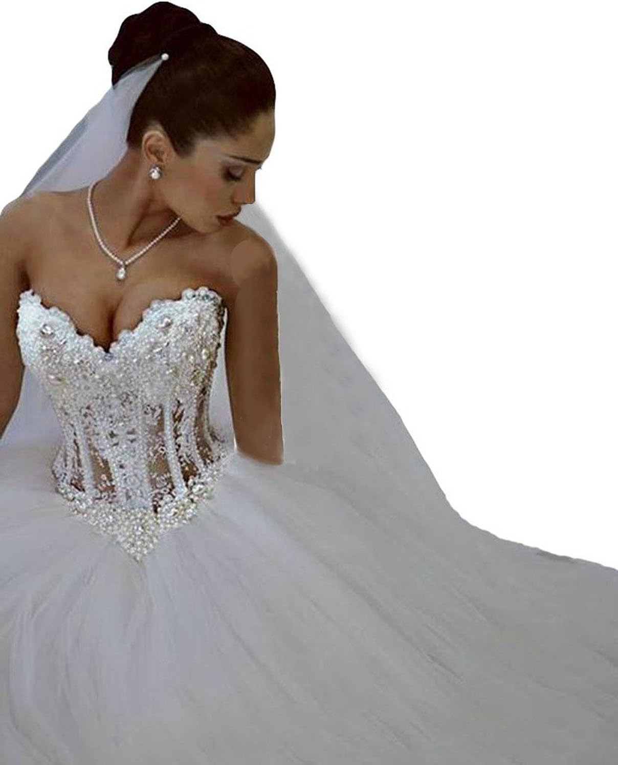 Women's Luxury Beading Plus Size Wedding Dresses (18W, White)