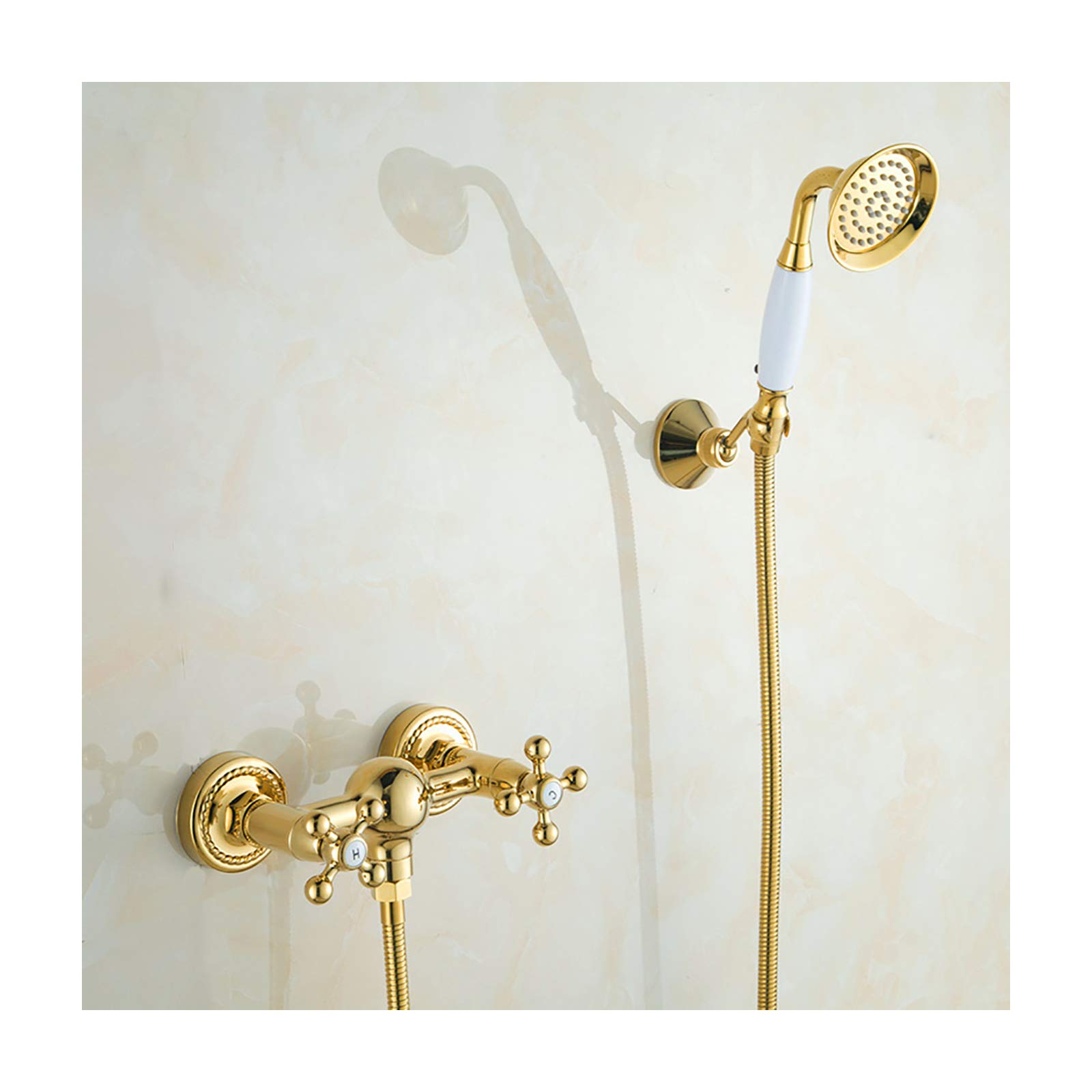 JYBNBBE WallMounteBrass Tub Faucet with HandhelShowerheadDual Handle Mixer for Hot & ColWaterStylish Bathroom Fixture for Bathtubs (Gola A)
