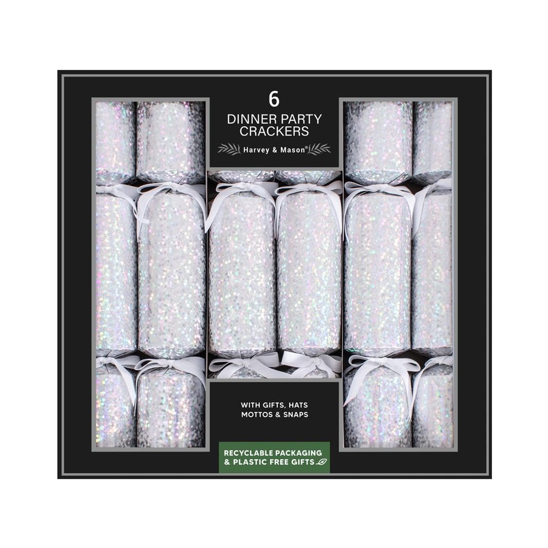 Harvey & Mason Silver Set Of 6 Holographic Christmas Crackers Festive Table Xmas Party