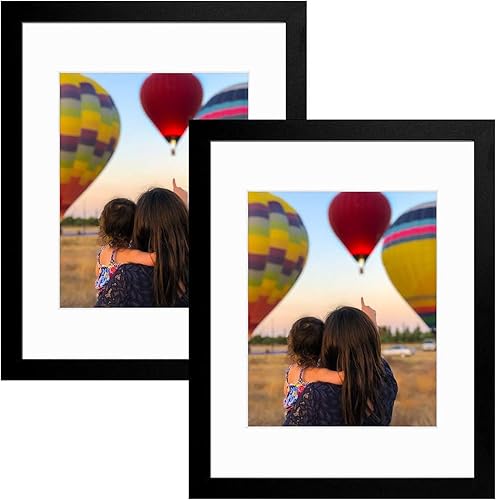 Golden State Art, Portarretratos negro de 11 x 14 pulgadas con paspartú para mostrar fotos de 8 x 10, cristal real (paquete de 2)