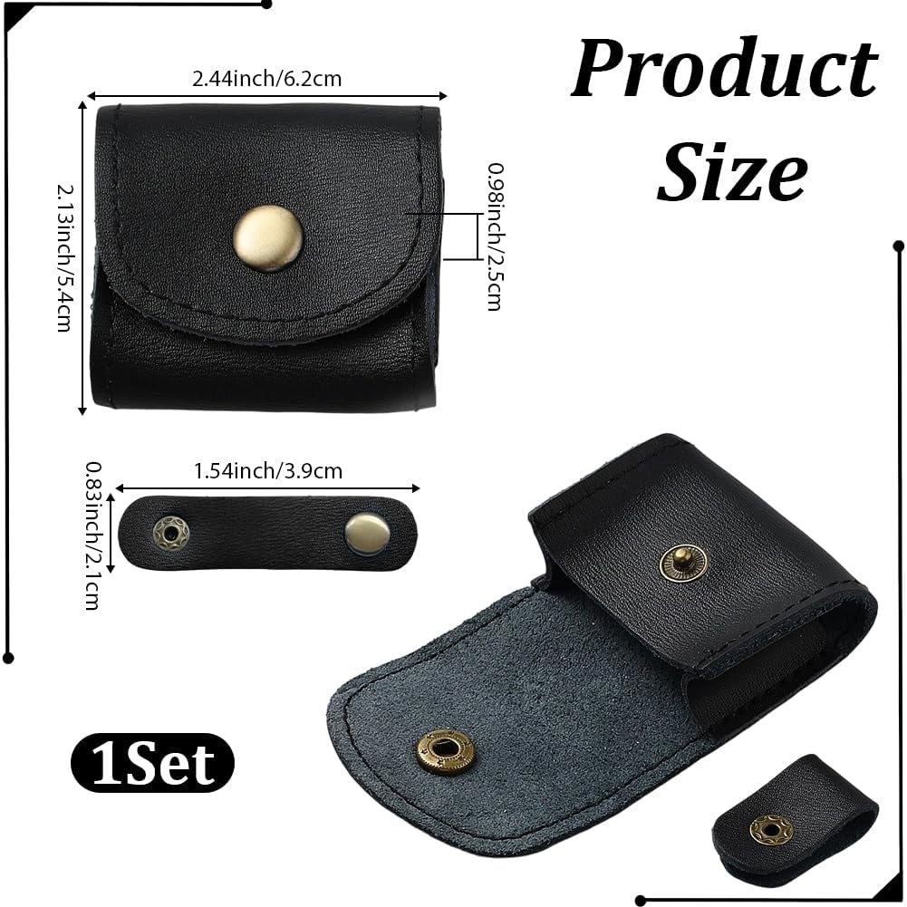 Genuine Leather Earbud Case with Cable Organizer Black Cowhide Headphone Ear Buds Storage Bag Portable Mini Earphone Holder Snap Button Headset Carrying Pouch for Smartphone Earpieces image 2