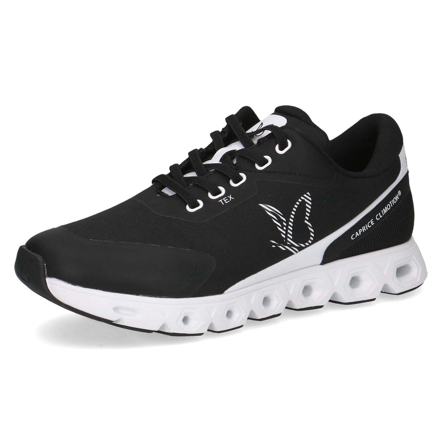 CAPRICE Women Sneakers Flat Sporty Vegan, Multicolor (Black/White), 6.5 UK
