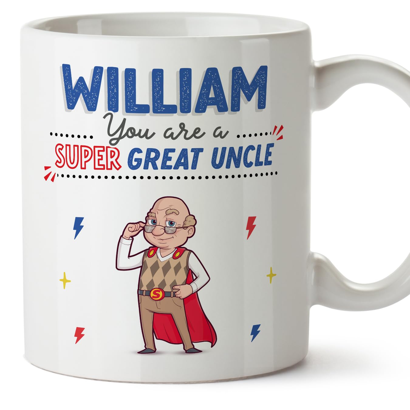 MUGFFINS Personalised Mug for Great Uncle - in English - You are Super! - Funny Custom Gift - Ceramic 11oz Mug