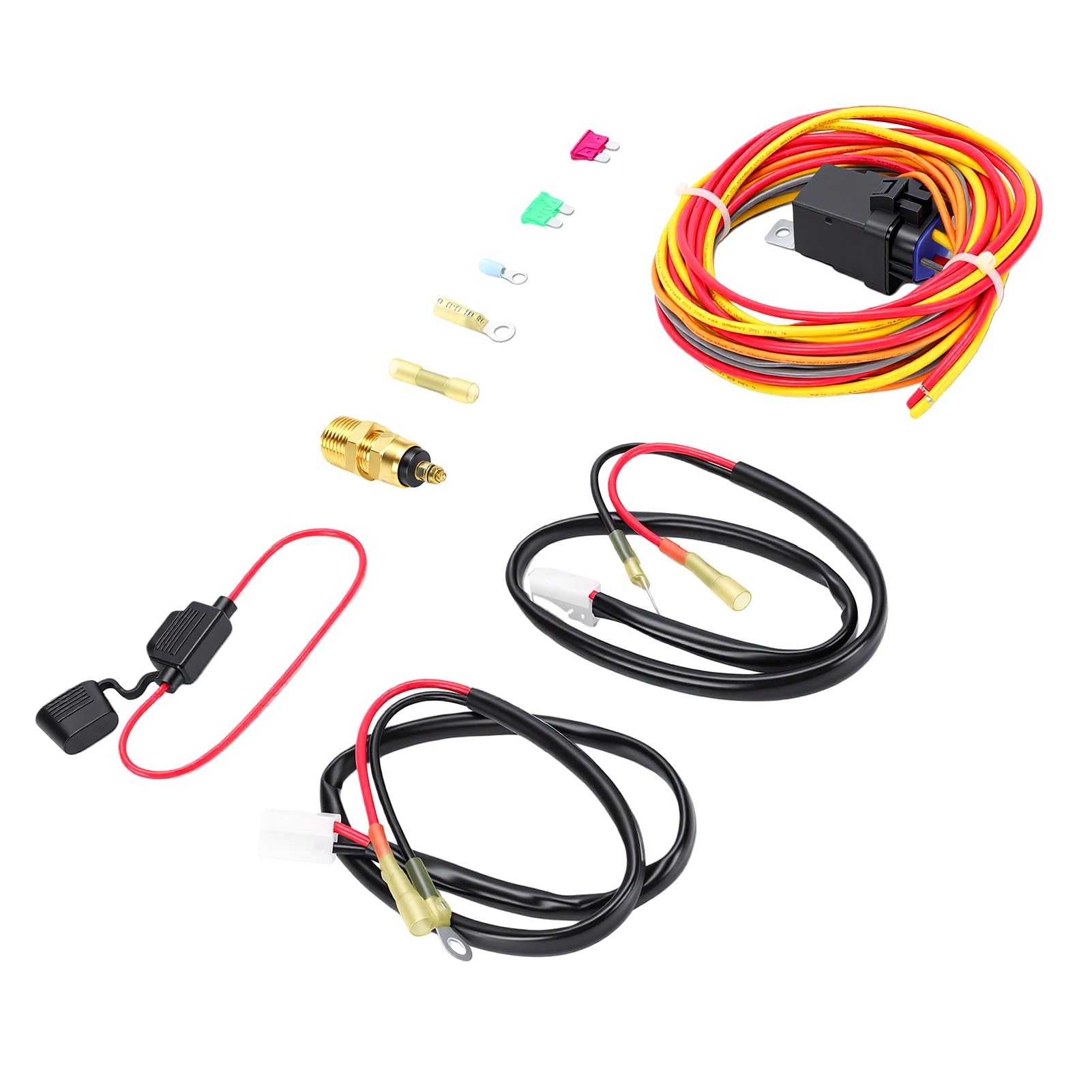 Yctze Kit de Termostato y relé de Arnés de Cableado de Ventilador de Refrigeración Universal