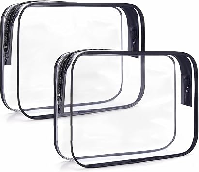 Clear Toiletry Bag, 2 Pack Travel Toiletry Bag Carry on Travel Accessories Bag Airport Airline Big Size Bags Water Proof Makeup Cosmetic Bag for Women