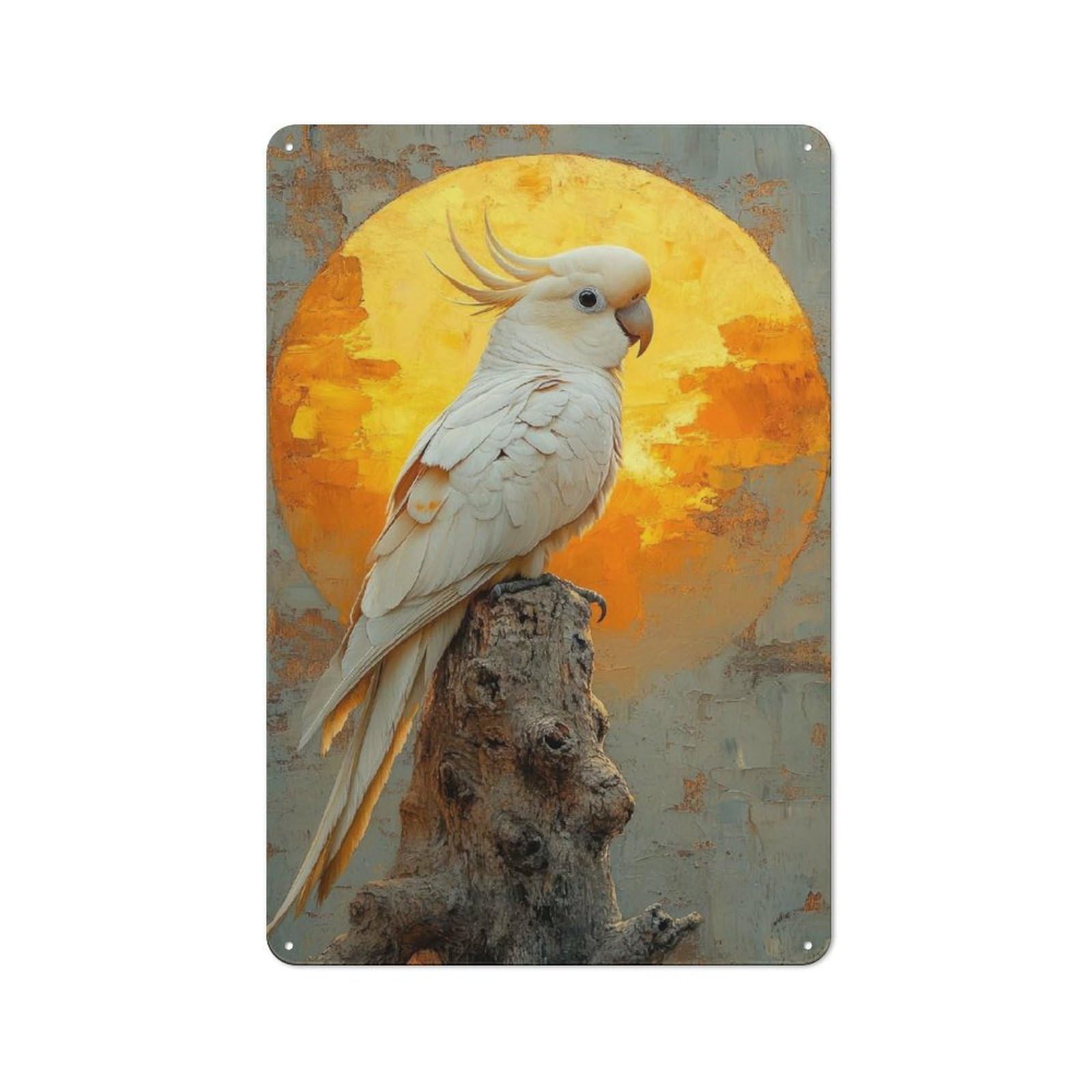 Junmoney White Cockatoo Sunset Metal Plaque 30X20cm With For Pub Or Café, Rustic Decor, For Pub Decor Enthusiasts