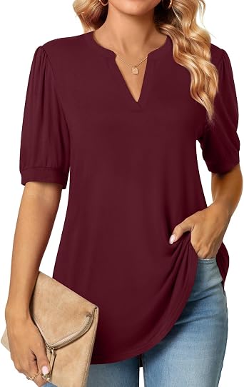 Anyally Womens Tunic Tops Summer Dressy Casual Puff Short Sleeve Shirts Work Business Blouses
