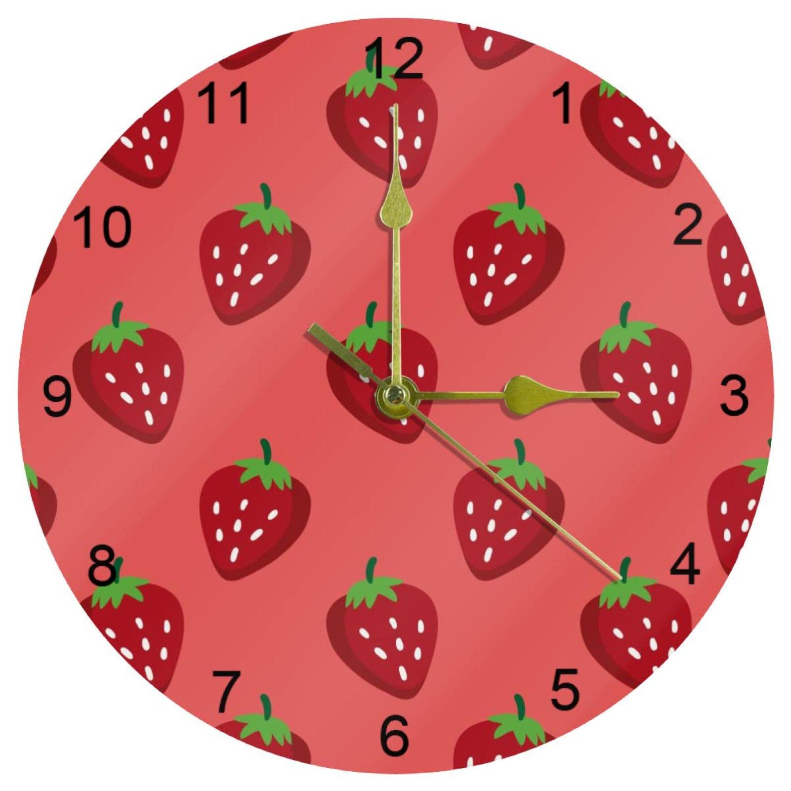 Horloge de cuisine fraises rouges 25,4 cm pour salon rose