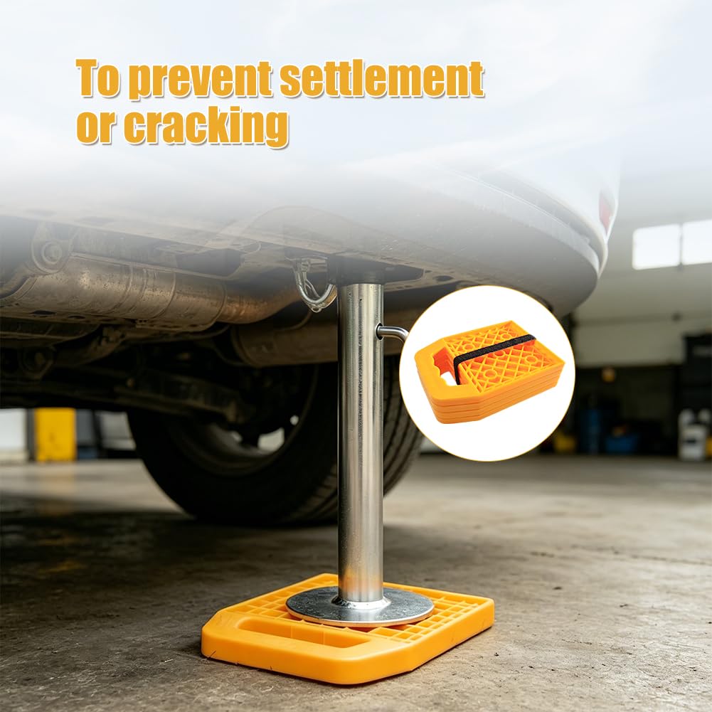 4 Stück Wohnwagen Stützplatten, Unterlegplatten Wohnwagen 23x17x2cm, HDPE Stützplatten mit Griff, Gelb Stützfußplatte Jack Pads, Stabilisator Unterlegplatten für Wagenheber Wohnmobil und Anhänger