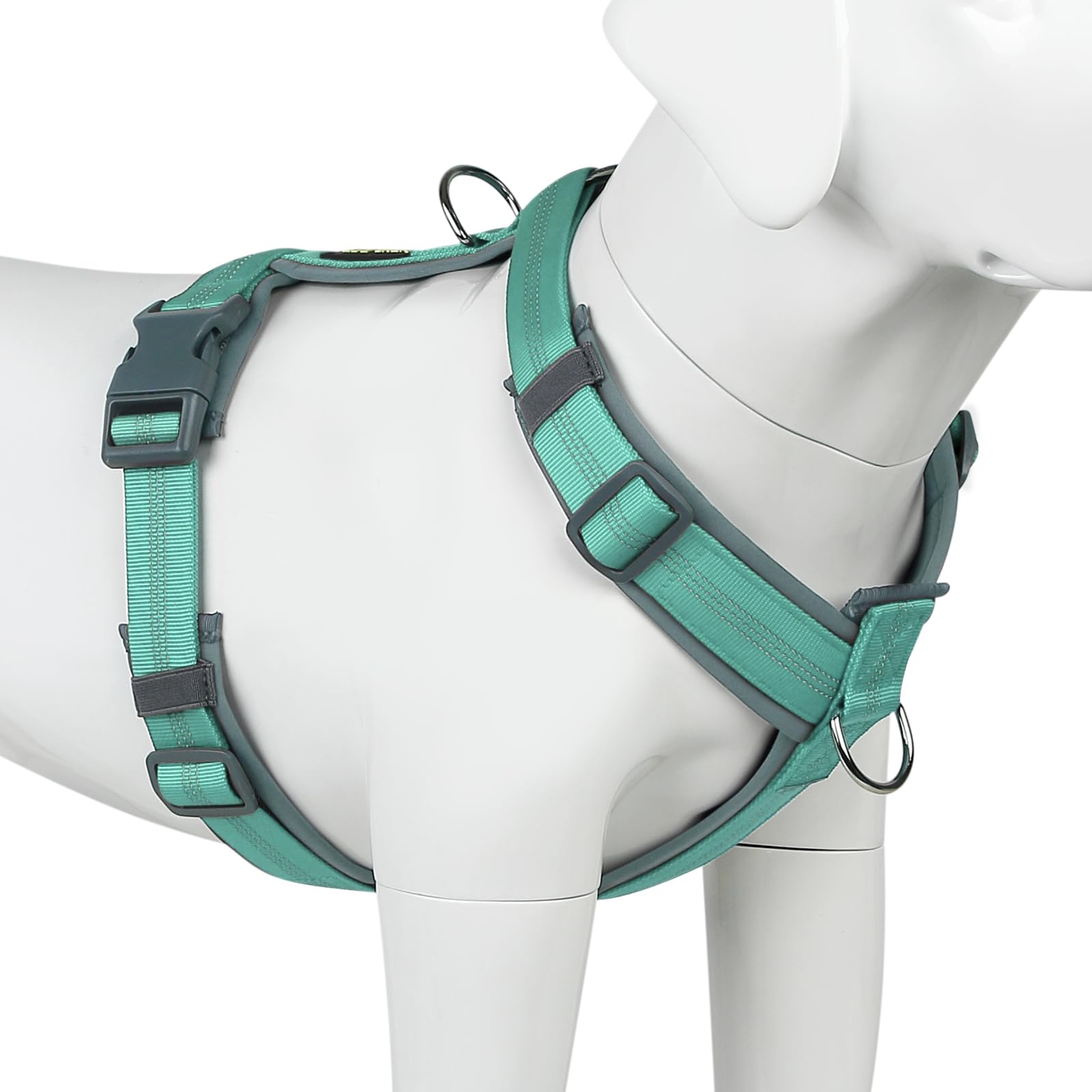 Plutus Pet No Pull Dog Harness, Adjustable Nylon Harness with Soft Padding, Reflective and Heavy Duty Dog Harness for Small, Medium, Large Dogs(Teal,