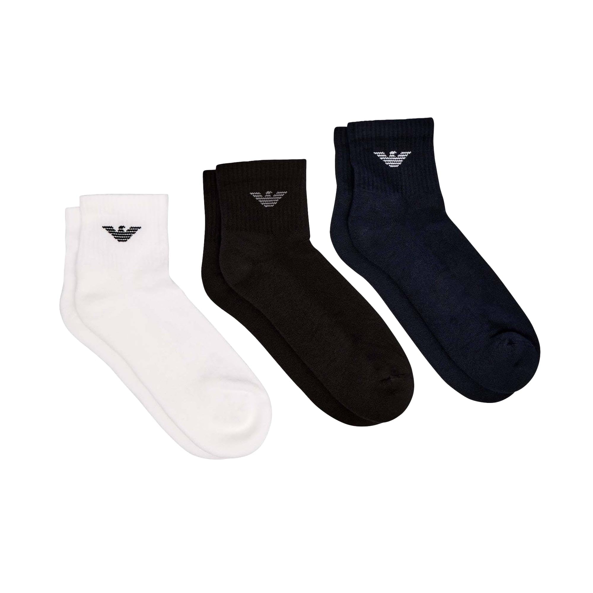 Emporio Armani Man's Casual Cotton 3-Pack Ankle Socks, Multicolor, One Size