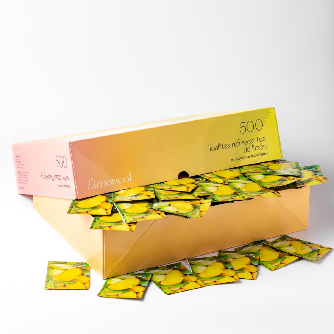 Salviette umidificate rinfrescanti al limone per le mani, cellulosa 100% biodegradabile e compostabile, buste singole, confezione da 500 pezzi