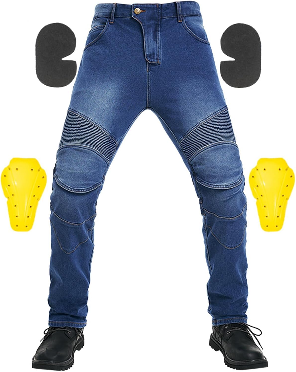 Motorcycle Pants for Unisex with 2 Knee & Hip Armor Protective Pad Elasic Outdoor Activities Motorcycle Riding Pants Blue