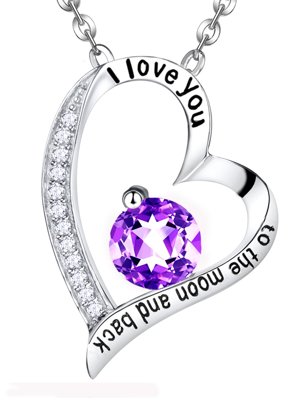 Birthday Gifts for Wife January Birthstone Garnet Necklace Amethyst Blue Topaz Emerald Sterling Silver I Love You to the Moon and Back Jewelry