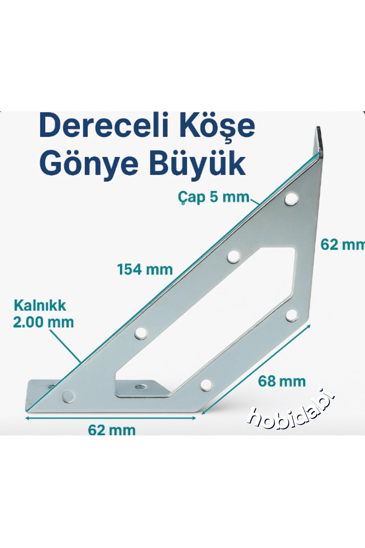 Dereceli Köşe Gönye Büyük Metal Bağlantı Aparatı, 154x62x68 mm, 2 mm Kalınlık, Montaj Vidaları Dahil, 4 Adet