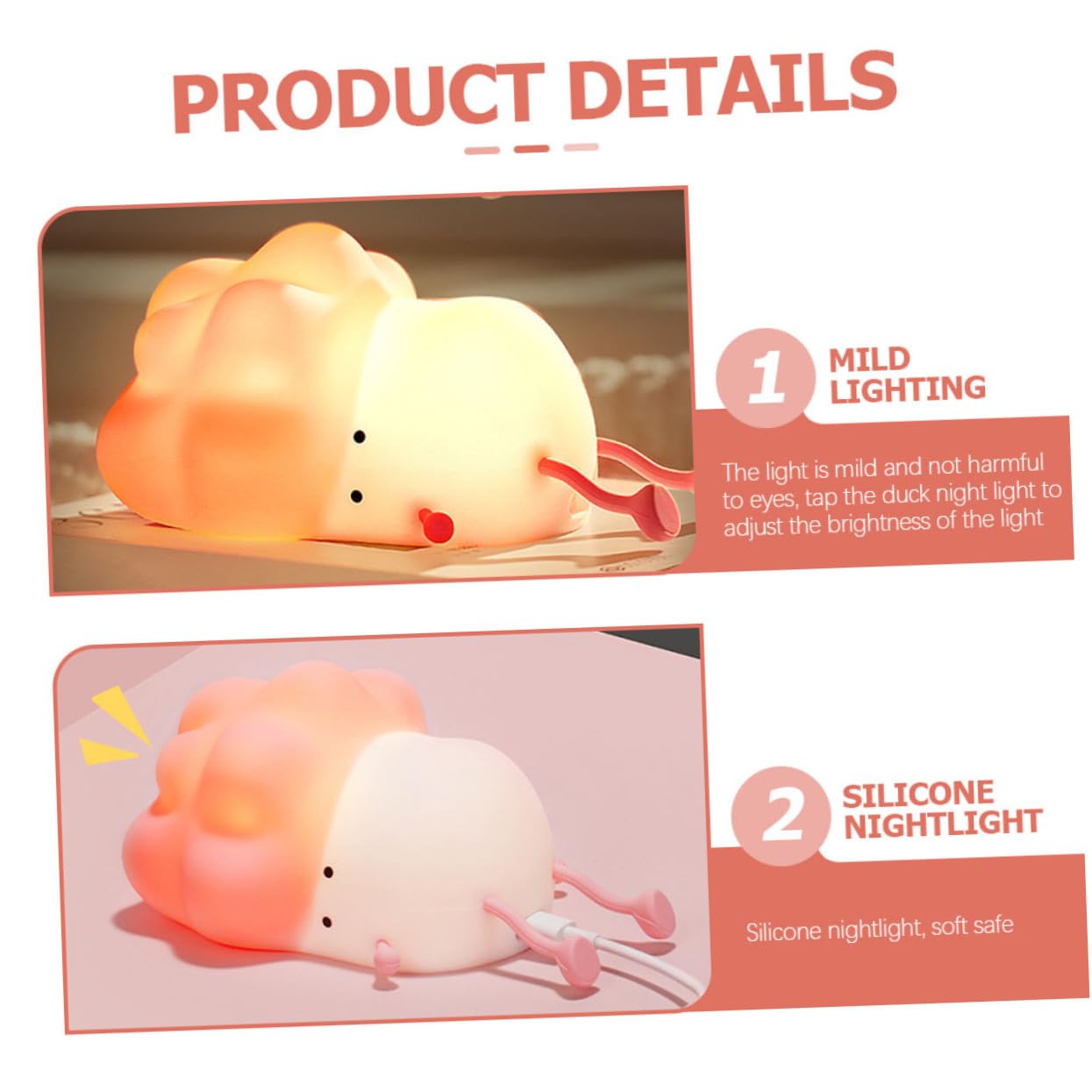 Lampada Notturna in Silicone Caricabatterie 1200mah, Luce Regolabile e Funzione Timer, Design Cartone Animato Rosa per Bambini