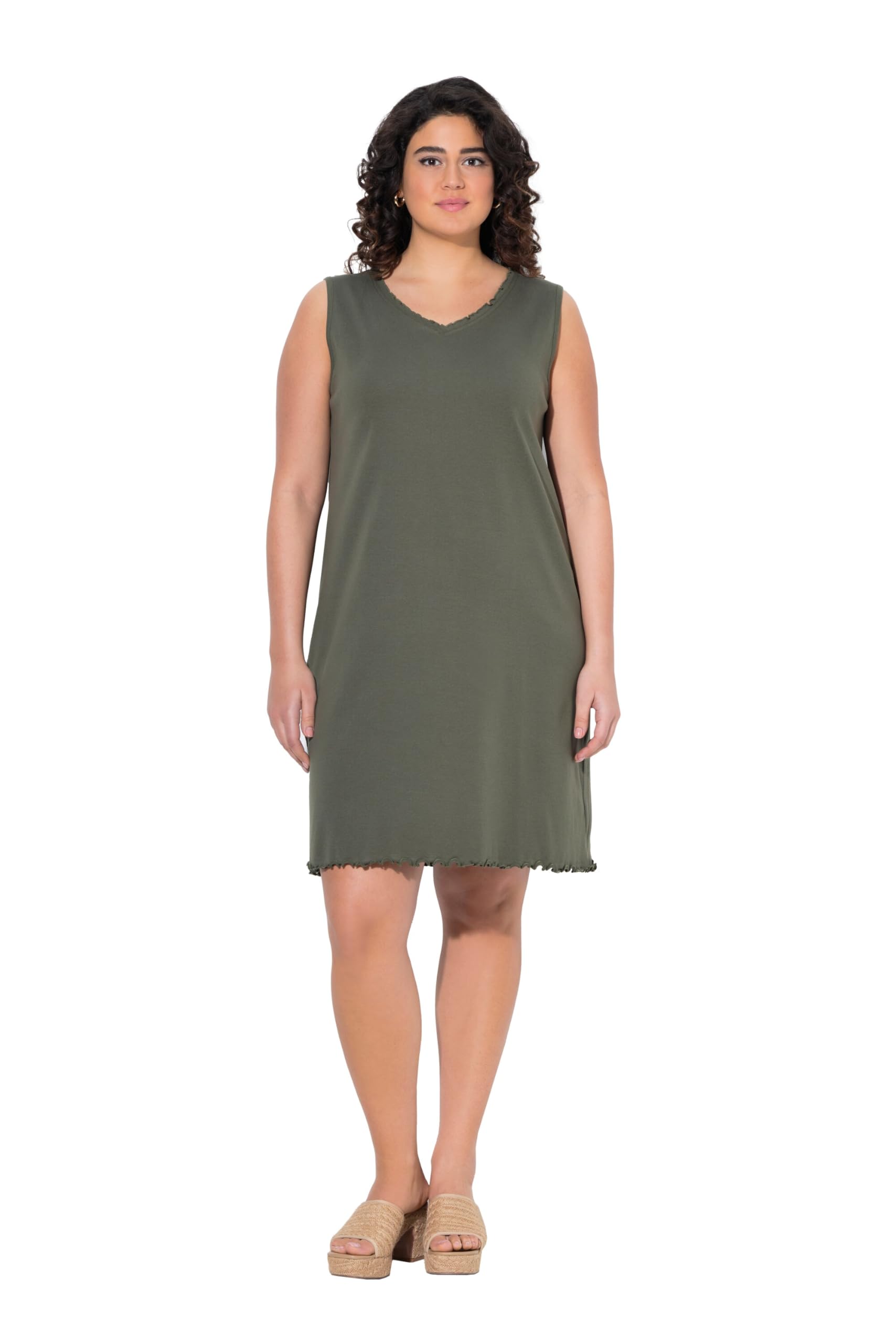 Ulla Popken Women's Olive-Grey Gs1 Data Protected Company 4069787000005 Kleid, A-Linie, Jersey, V-Ausschnitt, Ärmellos Dress, 20-22