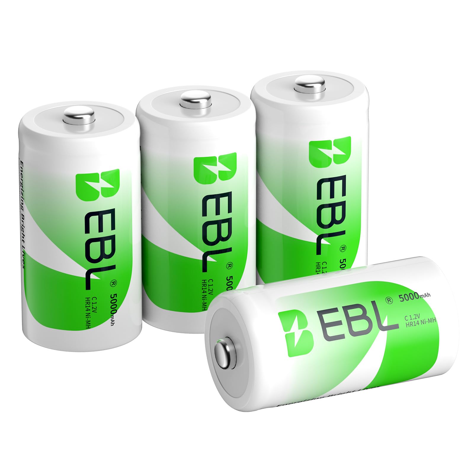 EBL Ni-MH C Size Rechargeable Batteries 5000mAh with Storage Cases, Pack of 4