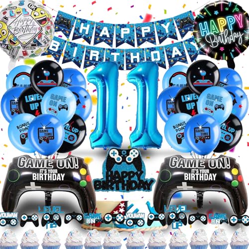 Betensh Decoration Garcon 11 Ans, Ballon Anniversaire Bleu, Decoration Enfant Gaming