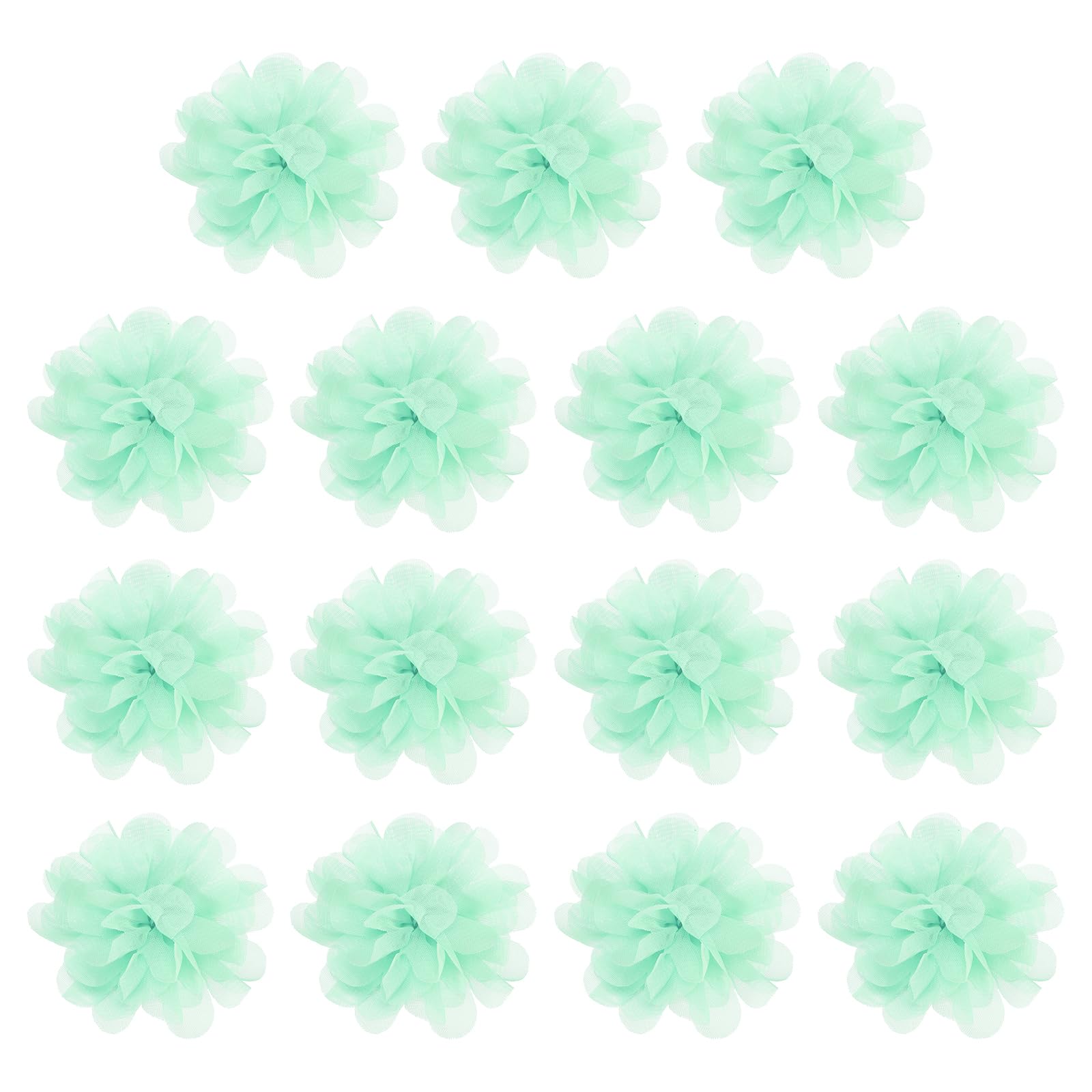 YELARXI Chiffon Flowers, Sewing Fabric Appliques, Chiffon Flowers Appliques - Fitting for (Women/DIY Crafts/Headbands/Hair Accessories/Wedding/Party/Corsage) 3 Inch & 15 Pack & Mint Green