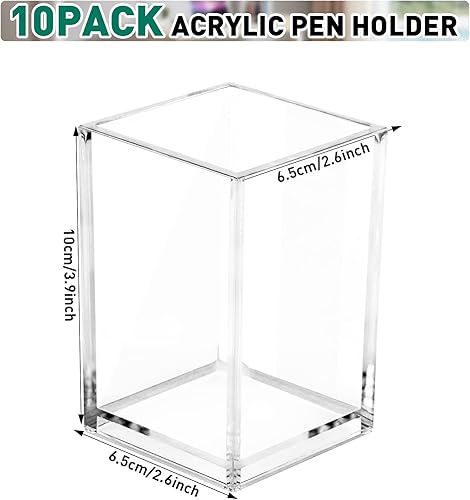Miniatura 6 de AFOROEOA Paquete de 10 soportes de acrílico transparente para bolígrafos, soporte para brochas de maquillaje, organizador de lápices de escritorio,