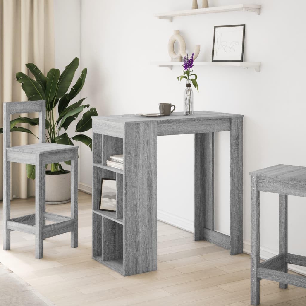 Stehtisch Mit Regal 102x50 cm, Holzwerkstoff Sonoma Grau | 6 Fächer, Pflegeleicht, Feuchtes Tuch Reinigung, Für Küche Wohnzimmer