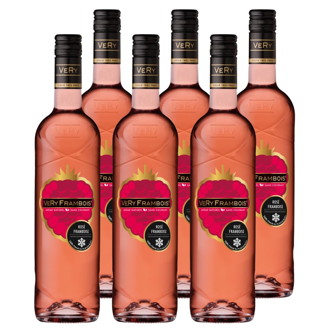 Very Frambois' - Vin rosé à la Framboise - Boisson aromatisée à Base de vin - Lot de 6 bouteilles x 75 cl