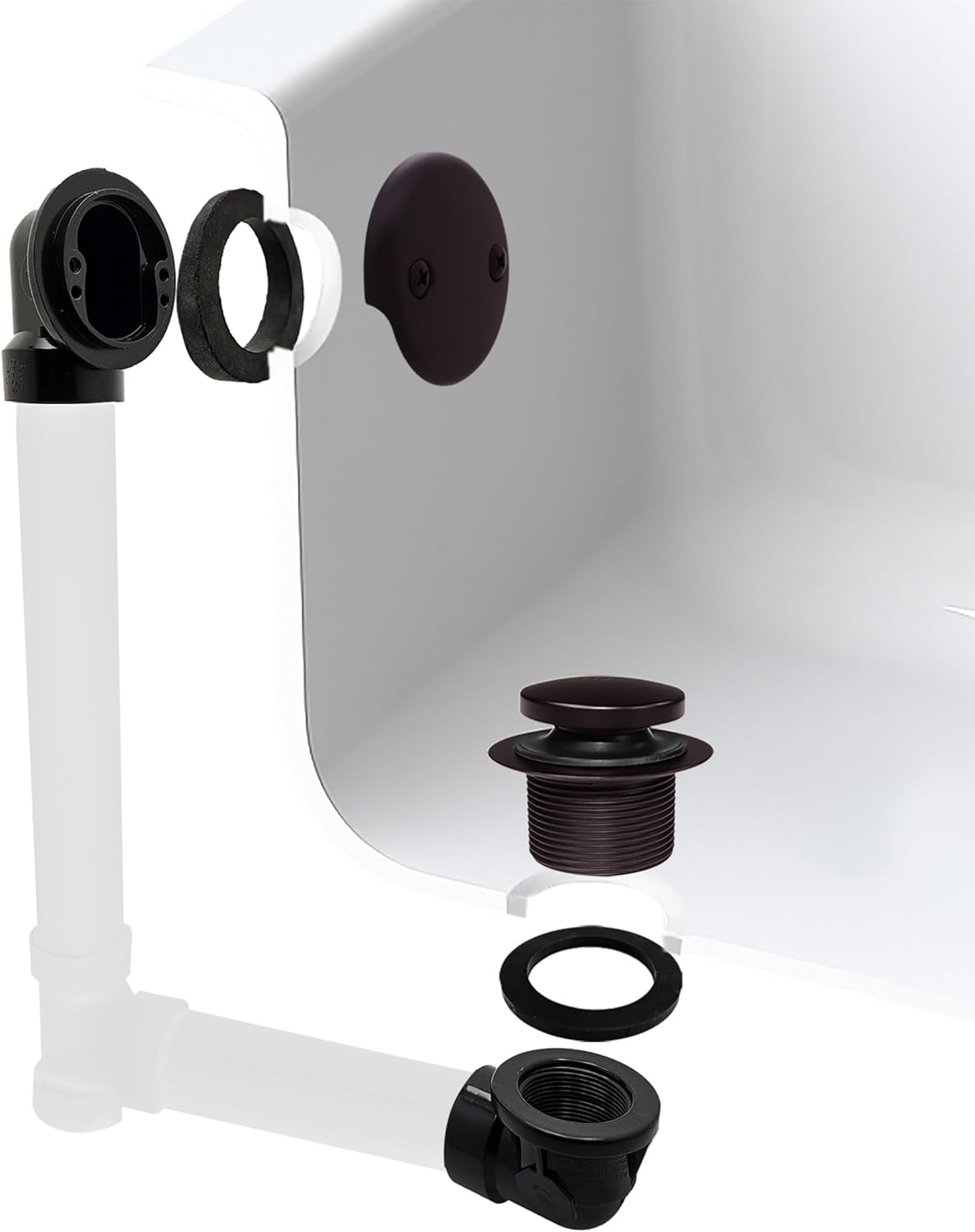 Westbrass A534-12 SCH. 40 ABS 1-1/2" Coarse Thread Plumber's Pack Tip-Toe Bathtub Drain Plug with Two-Hole Elbows, Oil Rubbed Bronze