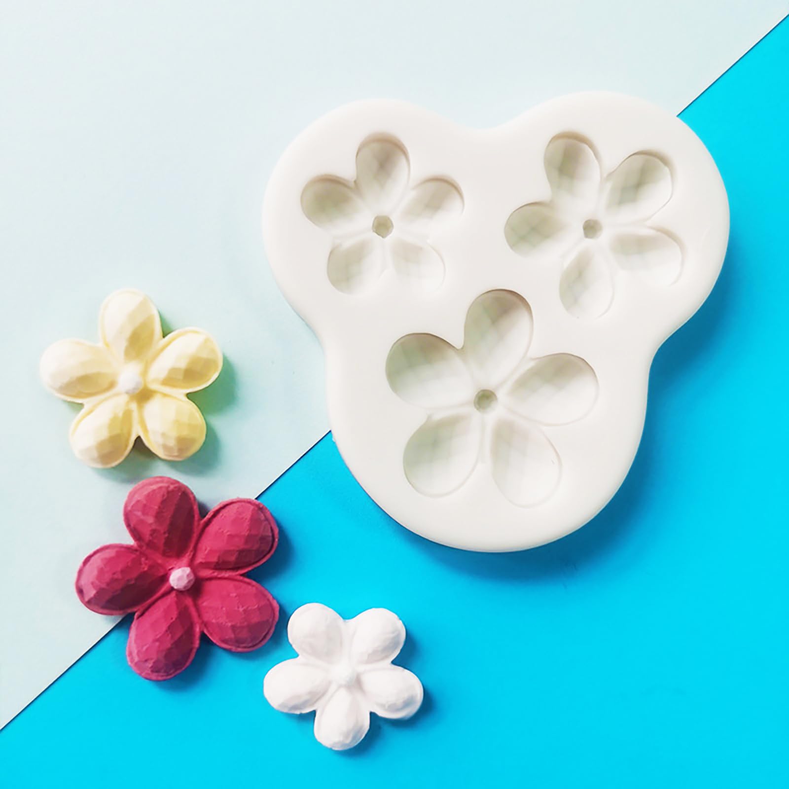 Moldes de Silicona de Flores, Molde para Velas con Forma de Flor en 3D Fácil de Desmoldar, Moldes para Hornear Pasteles de Fondant, para Caramelos Gelatina Jabón Hielo, 50pcs