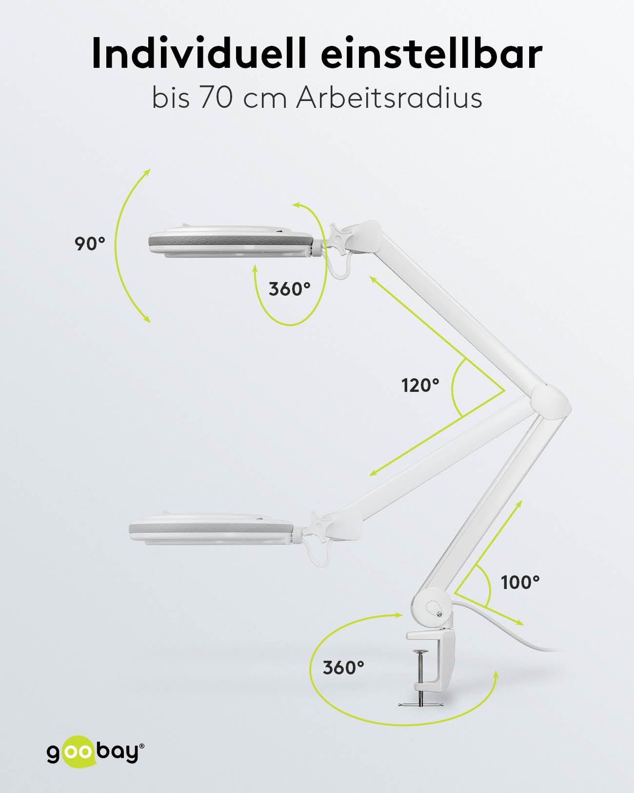 goobay 60362 LED Lupenleuchte mit Klemme / 9 W Leistungsaufnahme / 127 mm Kristall-Glaslinse/Farbtemperatur 6400 K / 1.75x Vergrößerung/Lichtstrom 83-730 Lumen/Weiß