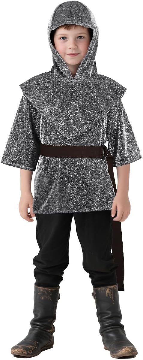 HOMELEX Medieval Knight Imitative Chain Mail Kids Costume Armor Tunic Halloween Renaissance Boy Shirt