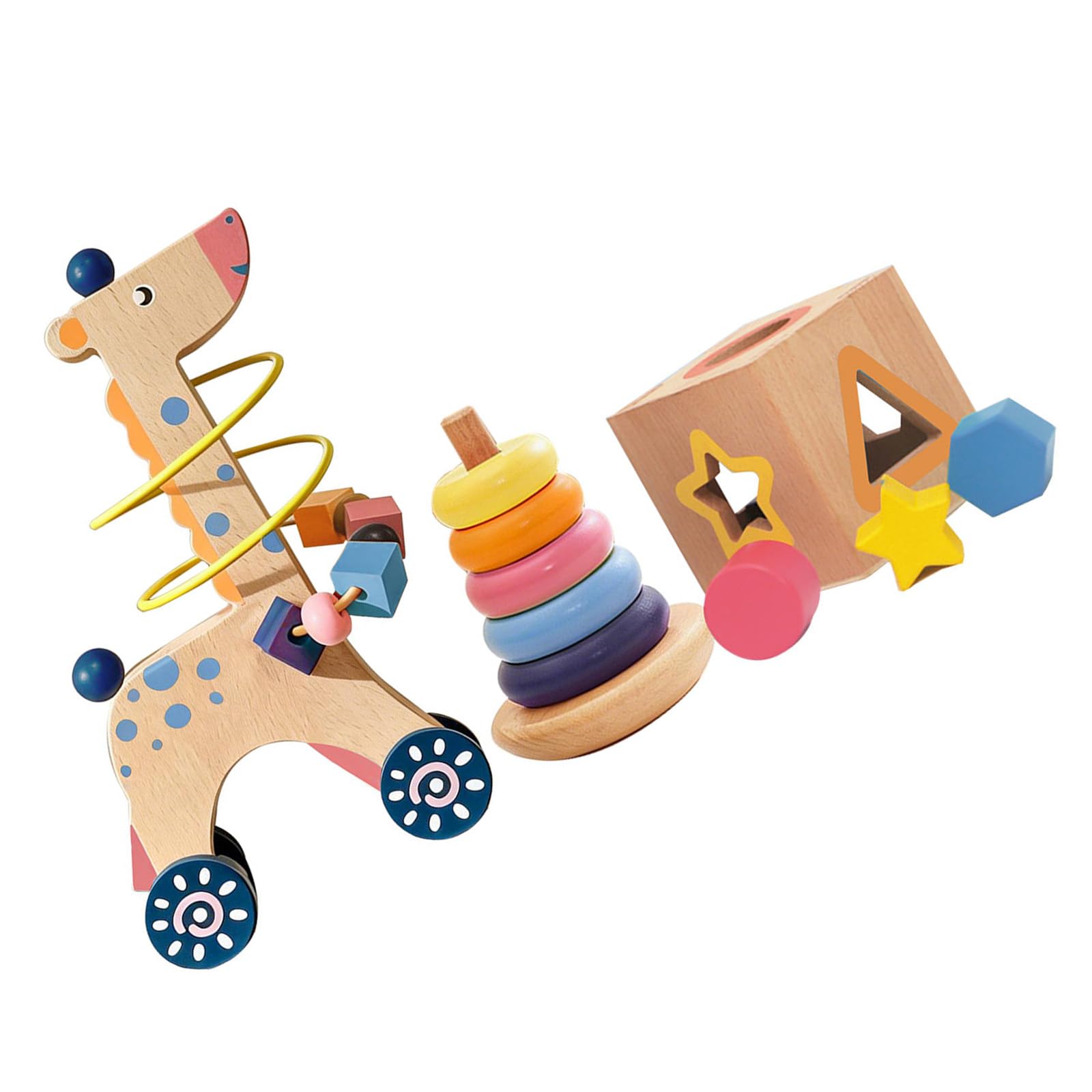 Interaktives Holzpuzzle für Kinder, Formensortieren, Bunte Perlen und Formenerkennungsaktivitäten, Reisepuppen für Kleinkinder