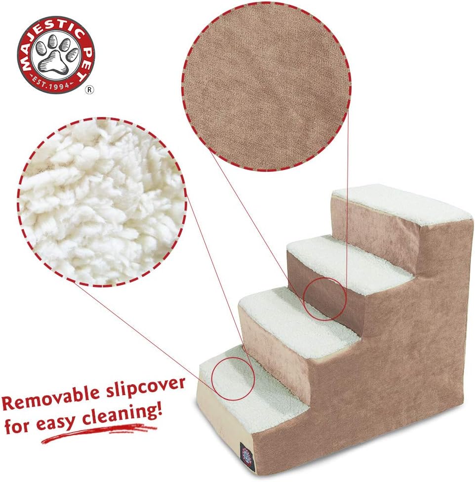 Majestic Pet Portable Pet Stairs | Soft Sherpa Steps Foam Feeling | Steps for Dogs & Cats | Dog & Cat Ramp | Perfect for Bed & Sofa | Indoor Only | Max Weight: up to 250 Lbs 78899500212, Pearl