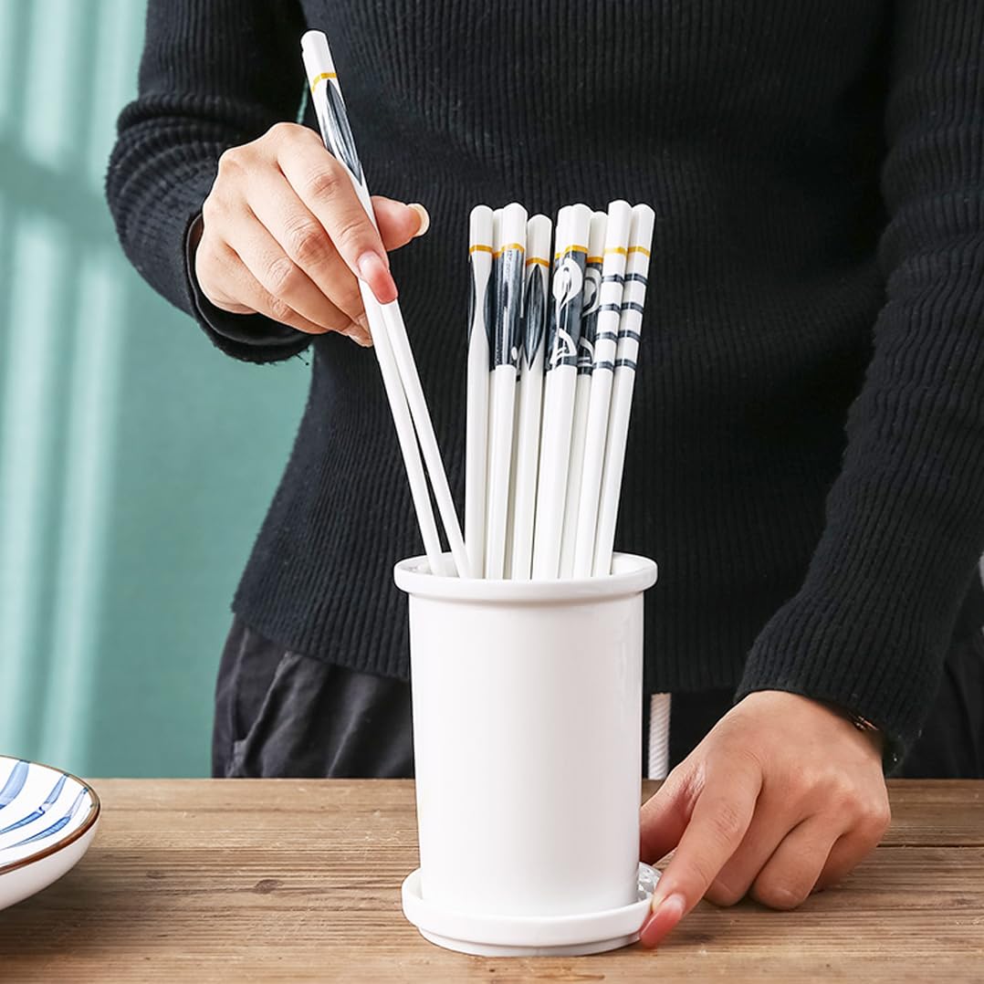 Coffret Cadeau de Baguettes en Porcelaine Japonaise, 10 Paires de Baguettes réutilisables lavables au Lave-Vaisselle avec étui, Baguettes antidérapantes en céramique osseuse de Haute qualité W