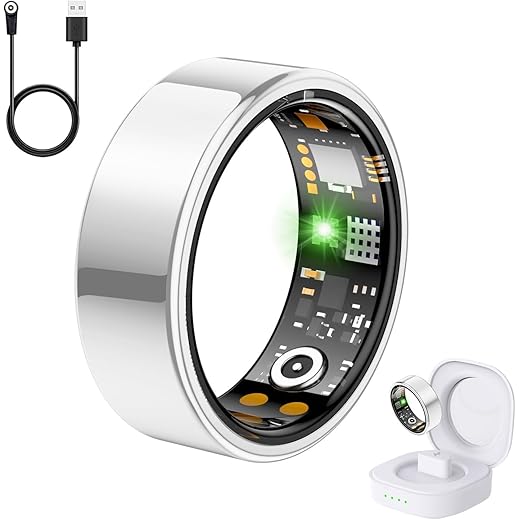 Health Tracker Ring, Smart Health Ring for Women Men with Heart Rate, Blood Oxygen, Sleep Monitor, Steps,Calories, No Subscription Fee, IP68 Waterproof Smart Ring for iPhone & Android (Silver, 13#)