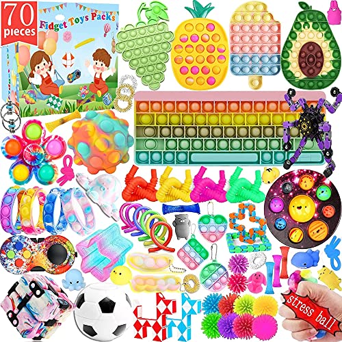 70 Pcs Fidget Toy Pack, Fidget Pack with Stress Balls Fidget Spinners Fidgets Sensory Toys, Figetget Toys Pack Party Favors for Kids Adults (Fidgets B)