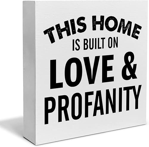 Letrero decorativo de madera con texto en inglés "This Home is Built on Love" para el hogar, familia, bloque de madera, decoración moderna, estante