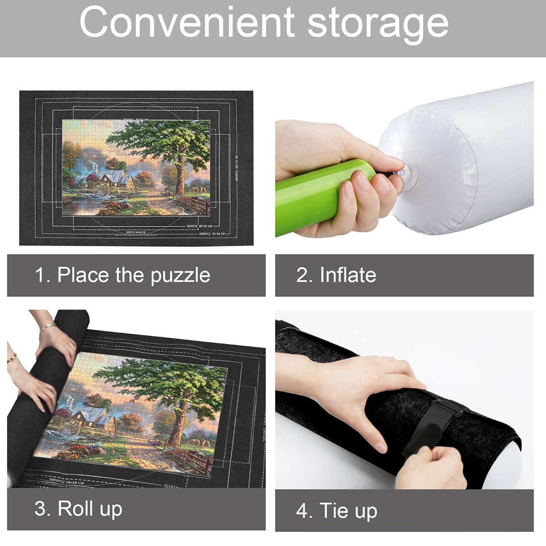 Tapis Puzzle 3000 Pièces Noir, Rangement & Support Enroulable