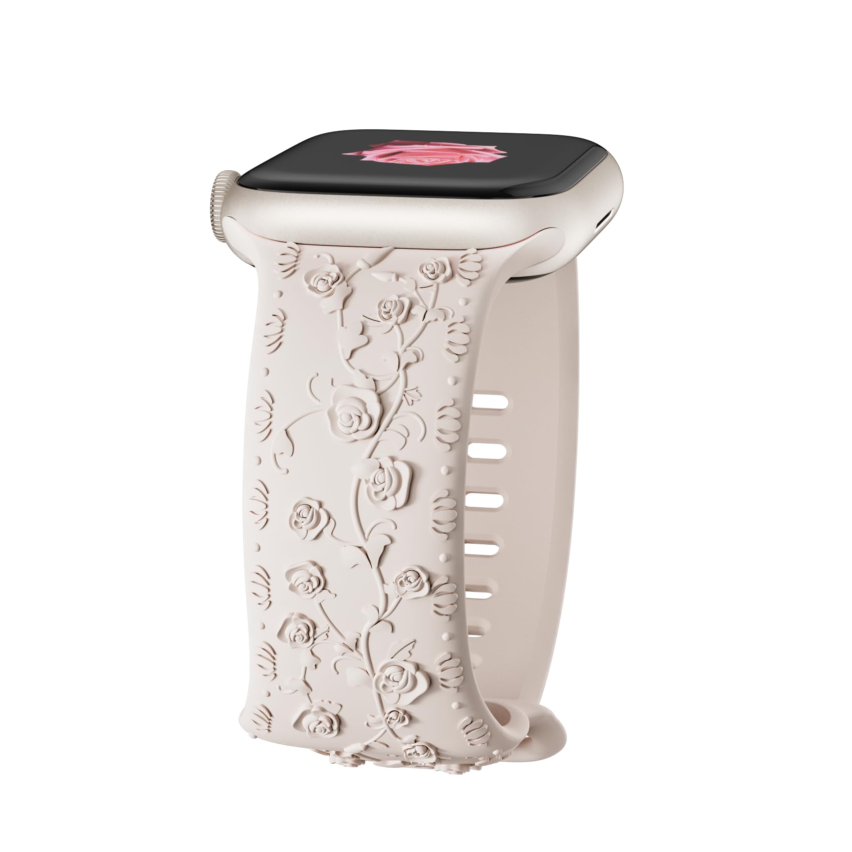 Floral Engraved for Apple Watch Strap For Women 41mm 40mm 45mm 38mm 44mm 49mm 42mm,Silicone Cute Flower Embossed Sport for Apple Watch Series 9 Strap 9 8 7 6 5 4 3 2 1 SE Ultra/2,starlight (B0D46VWWP5) Amazon Price History, Amazon Price Tracker