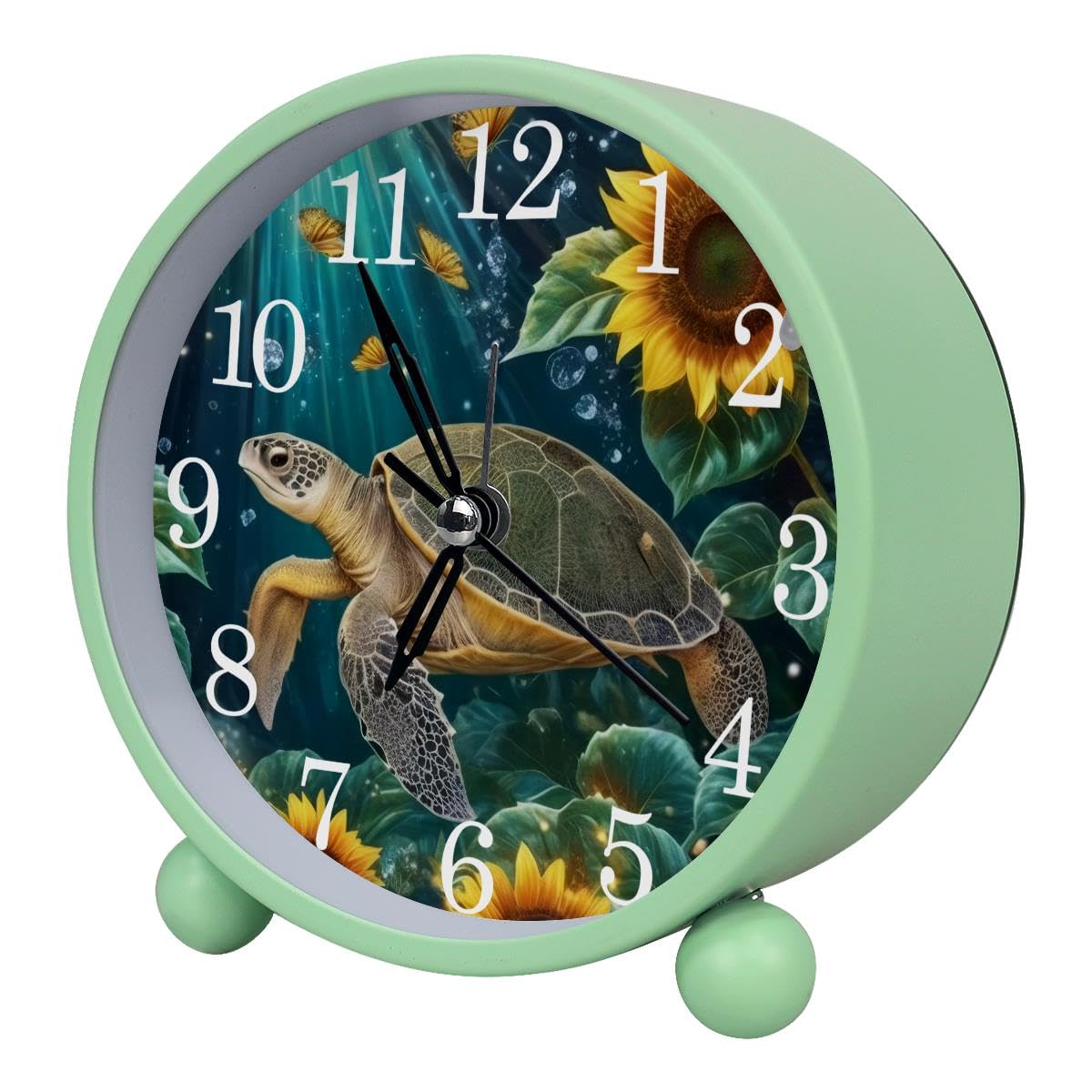 Luoweisi Alarm Clock Turtle Sunflowers, Silent Non-Ticking with Night Light
