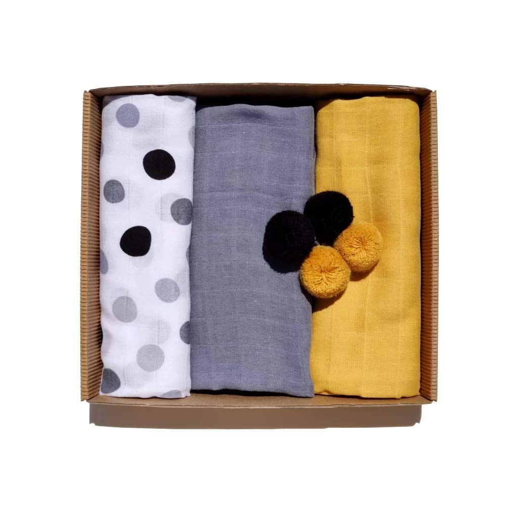Bellochi Mullwindeln Spucktücher Baby Musselin Tuch - 60x80 cm - 100% Baumwolle - Sanft Moltontücher Baby 3 er Pack - Gelb