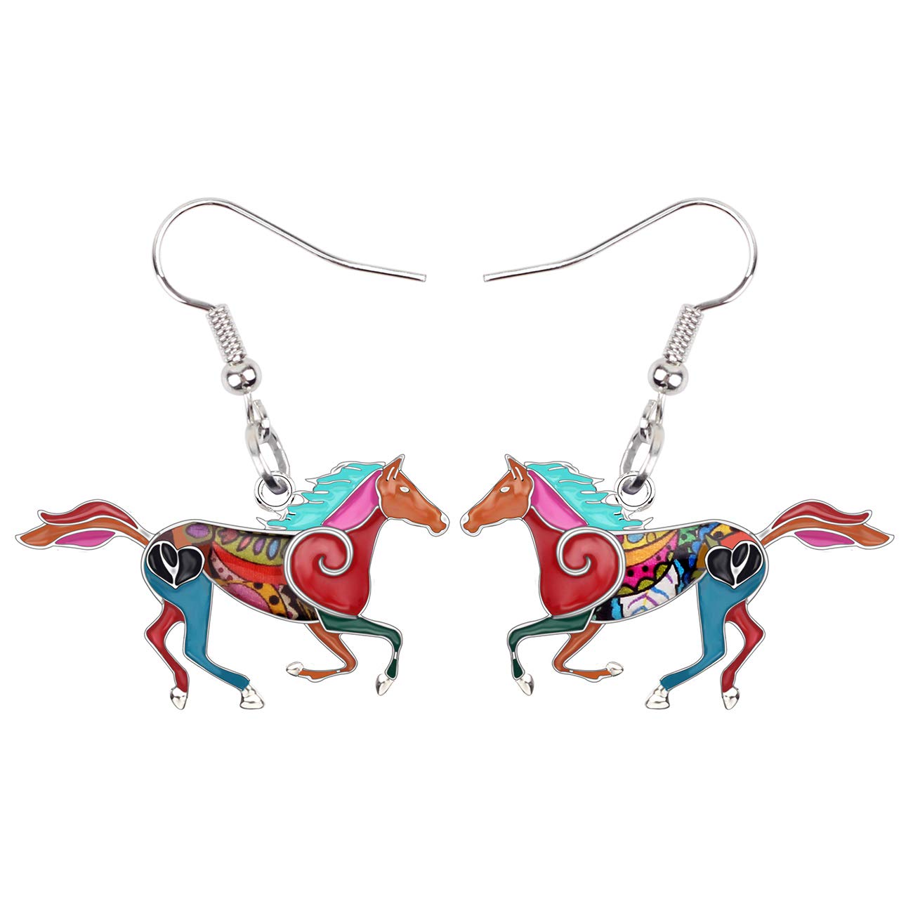 Enamel Alloy Running Horse Earrings Drop Dangle Fashion Jewelry for Women Girls Cute Charms Gift Zinc enamel, No Gemstone