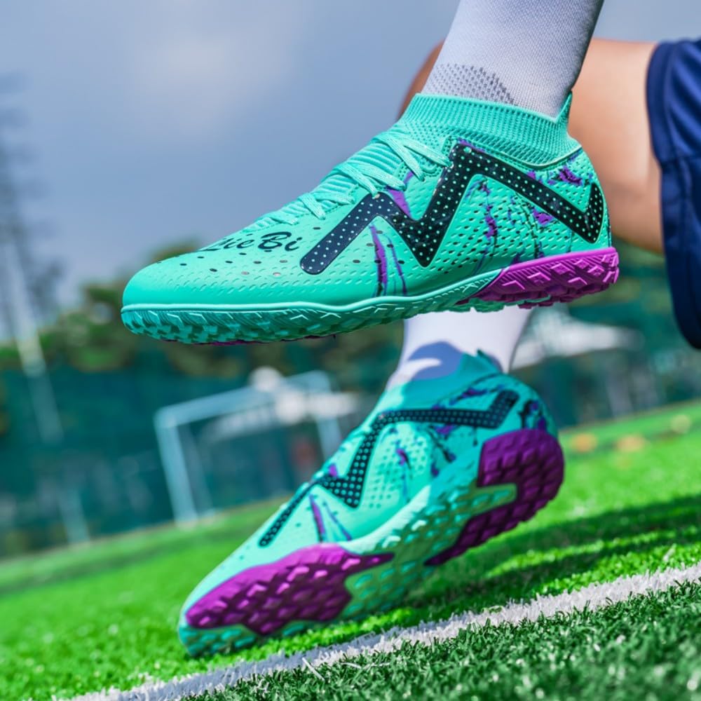 Scarpe da Calcio Unisex TF Interno/Prato Artificiale - Media Alte con Lacci, Maglia Leggera e Traspirante, Tacchetti Antiscivolo