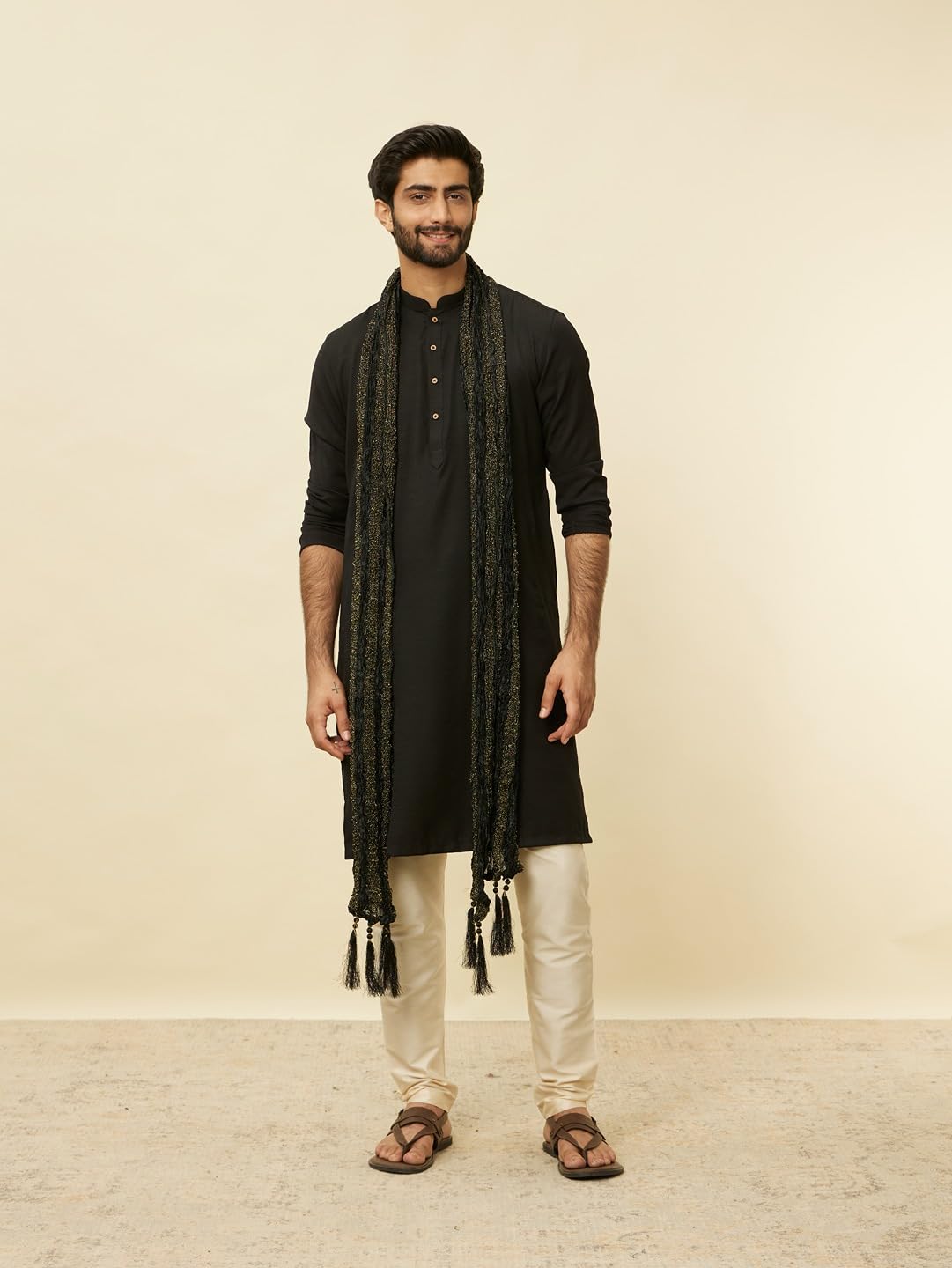 Manyavar Kohl Black Shimmery Thread Work Dupatta - Image 2 thumbnail