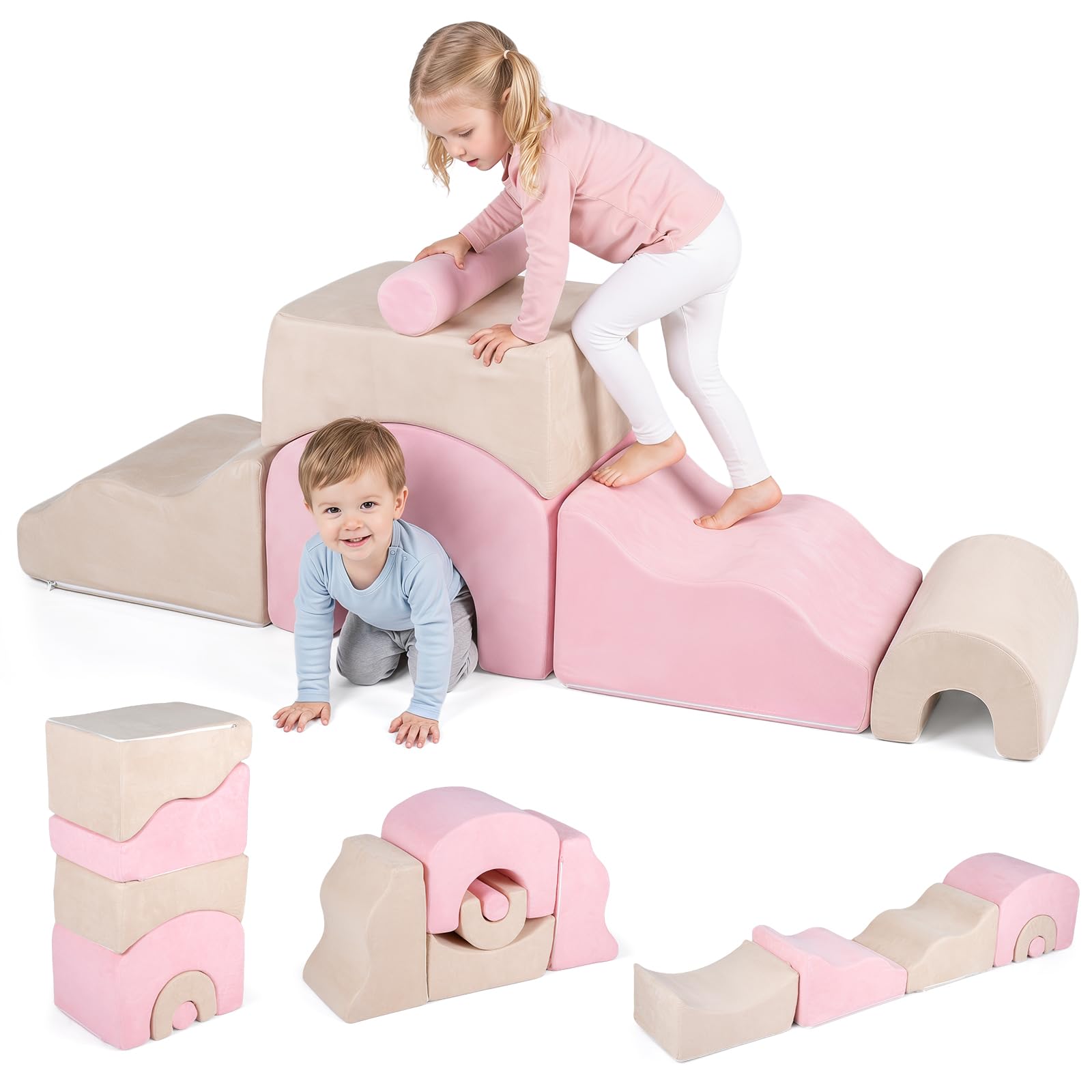 COSTWAY 6-Piece Soft Play Climbing Blocks, Baby Climb and Crawl Foam Play Set, Indoor Toddlers Foam Playground Montessori Toy for Climbing Crawling