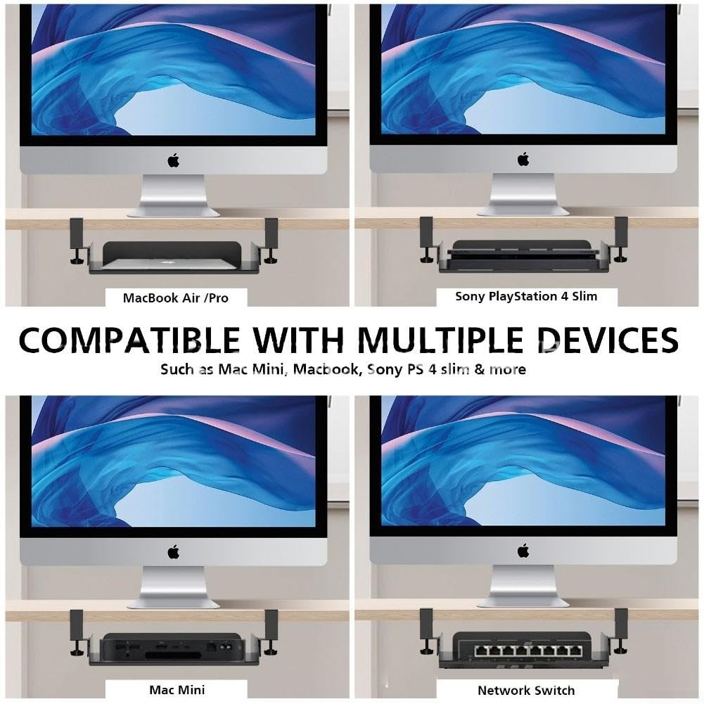 Support Rangement PC Portable pour sous Bureau 40x26cm Acier