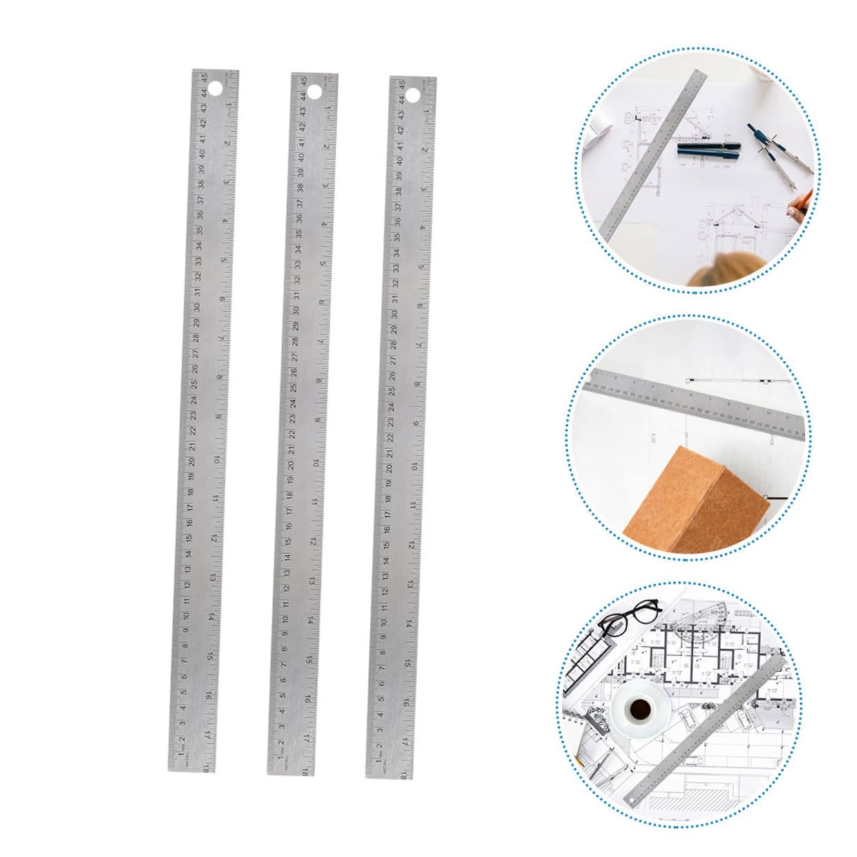 ARTIBETTER 5 Set Righello Di Sughero Scala Righello Portatile Per Studenti Sostenuto Accessorio Per Studenti Comodi Righelli Di Supporto in Sughero Acciaio Inossidabile Argento 3 Pezzi * 5
